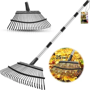 Rake for Leaves, 65 Inch Adjustable Long Handle Garden Leaf Rake, 18 Black - Picture 1 of 6