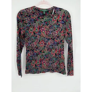 Lauren Ralph Lauren Long Sleeve Top Paisley Print Multicolor Women's PM - Picture 1 of 11