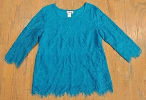 Three Pink Hearts TRIXXI Lace Overlayed Lined Blouse Size L-Work Evening Party - Picture 1 of 8