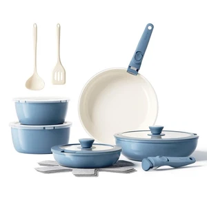 Set di pentole e padelle antiaderenti in ceramica 16 pezzi, set di pentole da cucina con rimovibile... - Foto 1 di 9