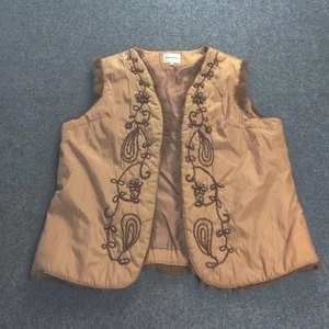Vintage Vest Women Beige Medium Embroidered Faux Fur Boho Retro Dodorier - Picture 1 of 15