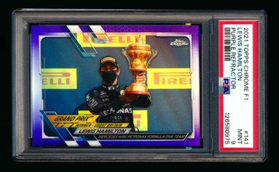 2021 TOPPS CHROME F1 #141 LEWIS HAMILTON PURPLE REFRACTOR BRITAIN #273/399 PSA 9 - Image 1 of 2