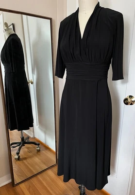 Vestido Evan Picone Negro Acanalado Media Manga Tejido Talla 12 De Colección Años 90 Y2K Usado en Excelente Condición Foto 1 de 4