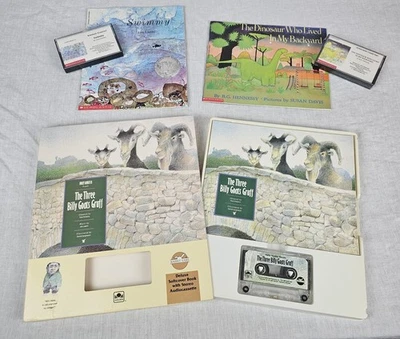 VTG Books w/ Cassette Tapes Lot Kids Scholastic Swimmy Dinosaur Billy Goat Gruff - Image 1 of 4