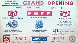 Stan's Arco Grand Opening Placemat 1954 Bethlehem Pa Stan Penchick Coca Cola - Picture 1 of 1