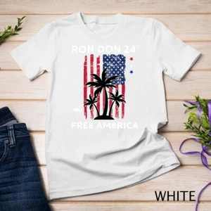 Trump DeSantis 2024 Election American Flag Flamingo Stars Unisex T-shirt - Picture 1 of 15