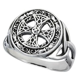 Maltese Cross Signet Ring Silver Stainless Steel Knights Templar Trinity Band - Picture 1 of 3