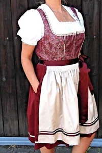 Grembiule ROSE-DIRNDL dalla Baviera Dirndl midi Jaquard bordeaux-crema taglia 42 NUOVO HA74 - Foto 1 di 5