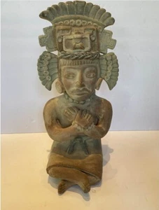 Große Maya Azteken Terrakotta Figur Skulptur 18 cm hoch 9 Zoll breit - Bild 1 von 10