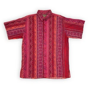 VTG Wrangler LARGE Button Up Short Sleeve Shirt Red Aztec Brushpopper Western - Picture 1 of 7