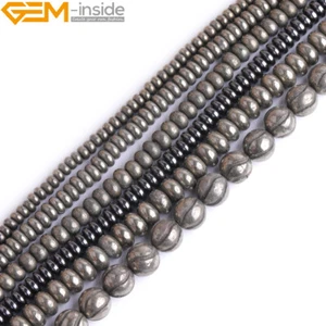 15" Natural Stone Genuine Rondelle Pyrite Gemstone Loose Beads Jewelry Making - Picture 1 of 42
