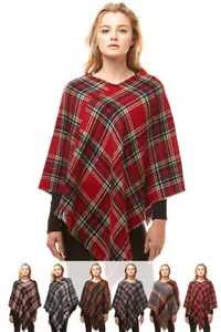 Anthropologie Style Damen kariert Karo weich Pinsel Cape Schal Wende Poncho - Bild 1 von 6