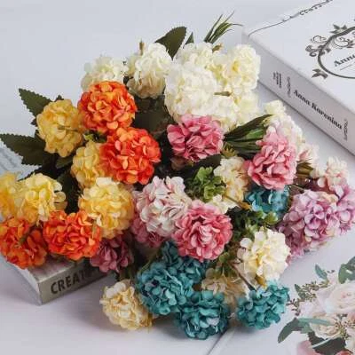 Ramo de plantas artificiales de 10 cabezas flores de hortensia 1/5 ramo decoración de fiestas en el hogar Foto 1 de 4