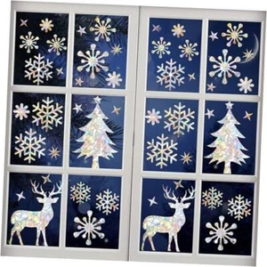 50 Pieces Christmas Trees Snowflake Reindeer Window Clings, Anti-Collision - Picture 1 of 8