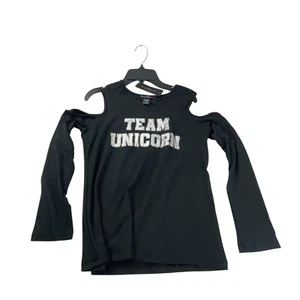 Love Alexa NWT Girls "Team Unicorn" Cold Shoulder Long Sleeve Top XL Black - Picture 1 of 8