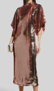 $2780 Rodarte Women's Pink Sequin Mock-Neck Thigh-Slit Midi Dress Size 4 - Picture 1 of 4