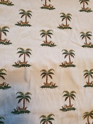 Palm Trees Upholstery Fabric Beige Gold Green Checked Background 6 Yds 54" Wide - Image 1 of 4