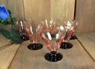 6 Antique Art Deco Czech Bohemian Pink Black Footed Depression Glass Glasses Set