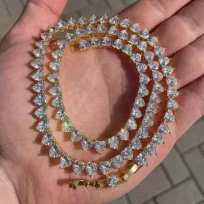 "Collar de tenis 30Lab creado corazón diamante mujer 4 mm chapado en oro amarillo 14K 18""" Foto 1 de 3