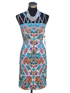 Adrianna Papell Dress Sz 4 White Blue Green Brown Pink Strap Midi Sheath  S NEW - Picture 1 of 6
