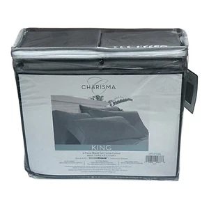 Charisma 400 Thread Count Solid Cotton Sateen 6 Piece King Sheet Set in Gray - Picture 1 of 4