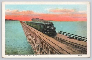 Postkarte Great Salt Lake abgeschnittene Utah Eisenbahn Brücke Dampflok Zug - Bild 1 von 2