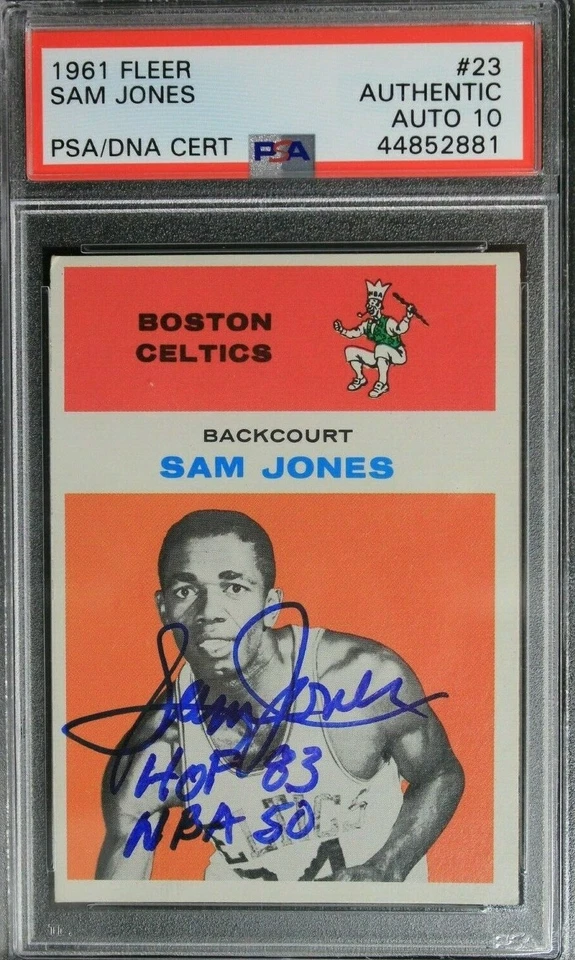 Sam Jones (d.2021) Celtics HOF Signed 1961 Fleer #23 Autographed ROOKIE PSA 10 - Image 1 of 3