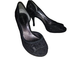 Via Spiga Women's Black Lace Peep Toe Heels Size 10 M NEW