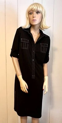 Vestido midi de colección años 90 EXPRESS para mujer negro puntada en contraste lengüeta enrollable 1/2 botón Foto 1 de 4