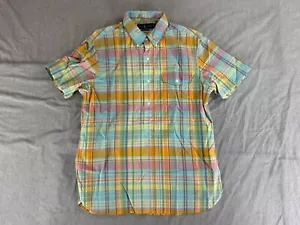 Ralph Lauren Shirt Men Medium Beach Twill Tartan Plaid Short Sleeve Pony Easter - Picture 1 of 7