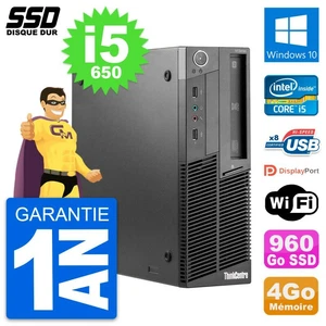 PC Lenovo ThinkCentre M90 SFF Intel i5-650 RAM 4Go SSD 960Go Windows 10 Wifi - Picture 1 of 3