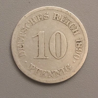 1890 J Germany 10 Pfennig Coin - Imperial Eagle - Copper-Nickel - Image 1 of 2