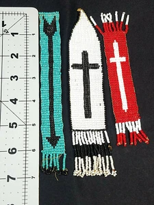 Schlanke Mikroperlen Taschenschärpe drei Stile mit Kreuzen & einheimischen Pfeil antik - Bild 1 von 11