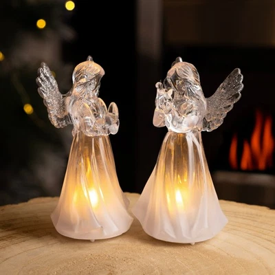 MARCO PAUL Christmas Light Up Angel Decoration 2pc Set LED Xmas Decor Small Ornament 11cm