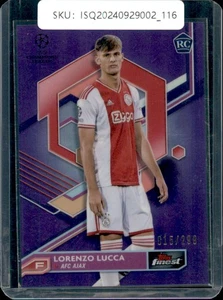 2023 Topps Finest UEFA Club Lorenzo Lucca /299 Purple Refractor RC #63 - Picture 1 of 2