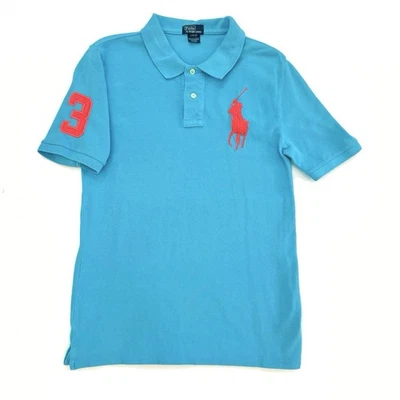 Ralph Lauren Polo Shirt Pink Big Pony Turquoise Blue Mesh Big Youth 14 16 Large - Image 1 of 4