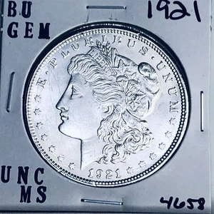 1921 BU GEM MORGAN DOLLARO D'ARGENTO UNC MS+++ MONETA RARA ZECCA USA 4658 - Foto 1 di 3