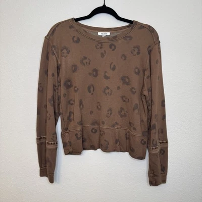 Espléndida Sudadera Para Mujer Mediana Marrón Estampado Leopardo Pullover Cuello Redondo Informal Foto 1 de 4