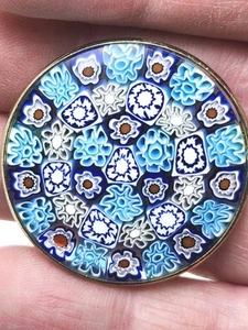 Vintage ANTICA MURRINA VENEZIANA BLUE MILLEFIORE Brosche Anstecknadel Sterling 18k Goldplatte - Bild 1 von 8
