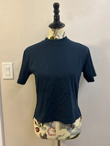 [S] Uniqlo Damen AIRism Baumwolle Kurzarm T-Shirt Navy Cropped Rundhals - Bild 1 von 9