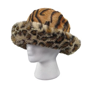 Nordstrom Animal Print Bucket Hat Faux Fur Tiger Leopard Made in Italy Vintage - Picture 1 of 9
