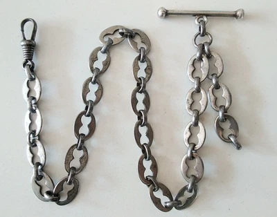 Antique Pocket Watch Chain flat anchor link silver / steel grey industrial Peaky - Image 1 of 4