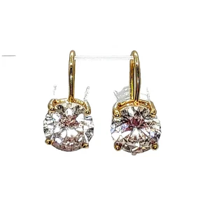 10k Yellow Gold Plate Cubic Zirconia Dangle Drop Earrings - Picture 1 of 10