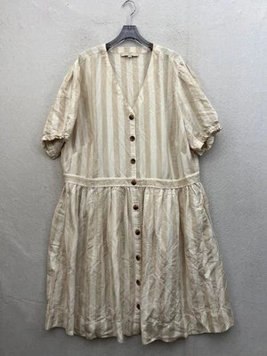 Loft Plus Dress Womens 22 Striped Linen Blend Boho Tiered Pockets Beachy Casual - Image 1 of 4