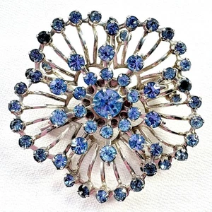 Vintage Brosche Anstecknadel hellblau Strass Blumen - Bild 1 von 5