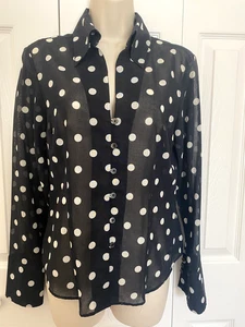 Tommy Hilfinger Button-up Top Womens Black Polka Dot India Cotton Blouse 10 - Picture 1 of 5