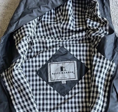 Abrigo de lluvia negro forrado con guinga Misty Harbor vintage años 90 para mujer L chaqueta con capucha Foto 1 de 4