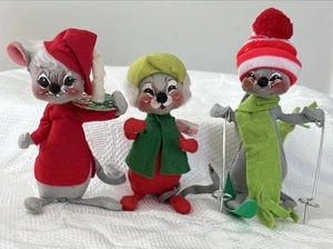 (3) VTG Annalee Mobilitee Dolls Mouse Mice W/Candle Skier Posable 6” 1965 Read - Picture 1 of 21