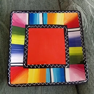 Nancy Green Serape Square Multicoloured Dessert Plate Approx 20cm Square - Picture 1 of 5