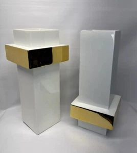 Pair Of Modern Decorative Vases Gold White Square Large Composite Material NEW - Picture 1 of 6